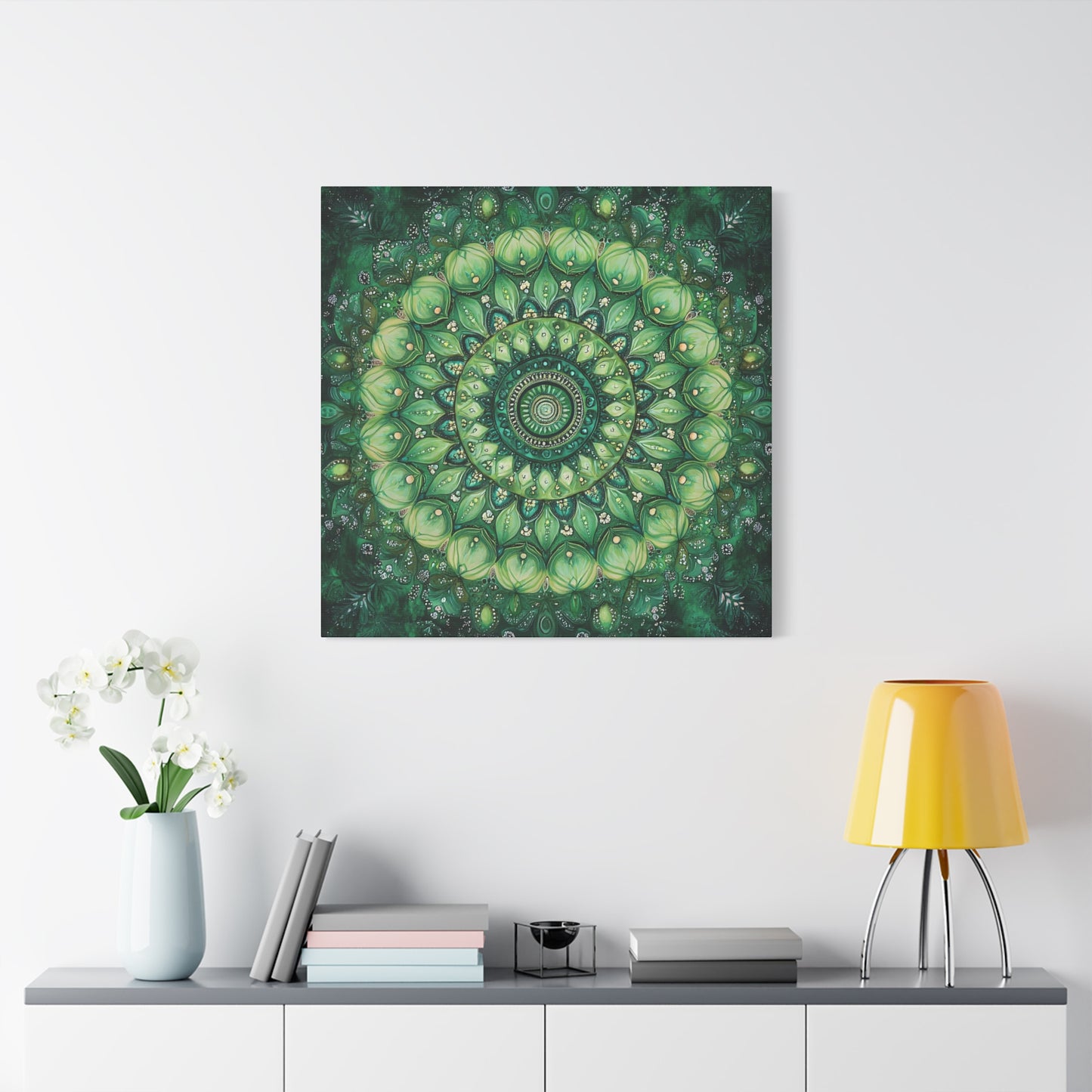 Green Mandala Wall Art - 1.25" Matte Canvas Print for Home Decor