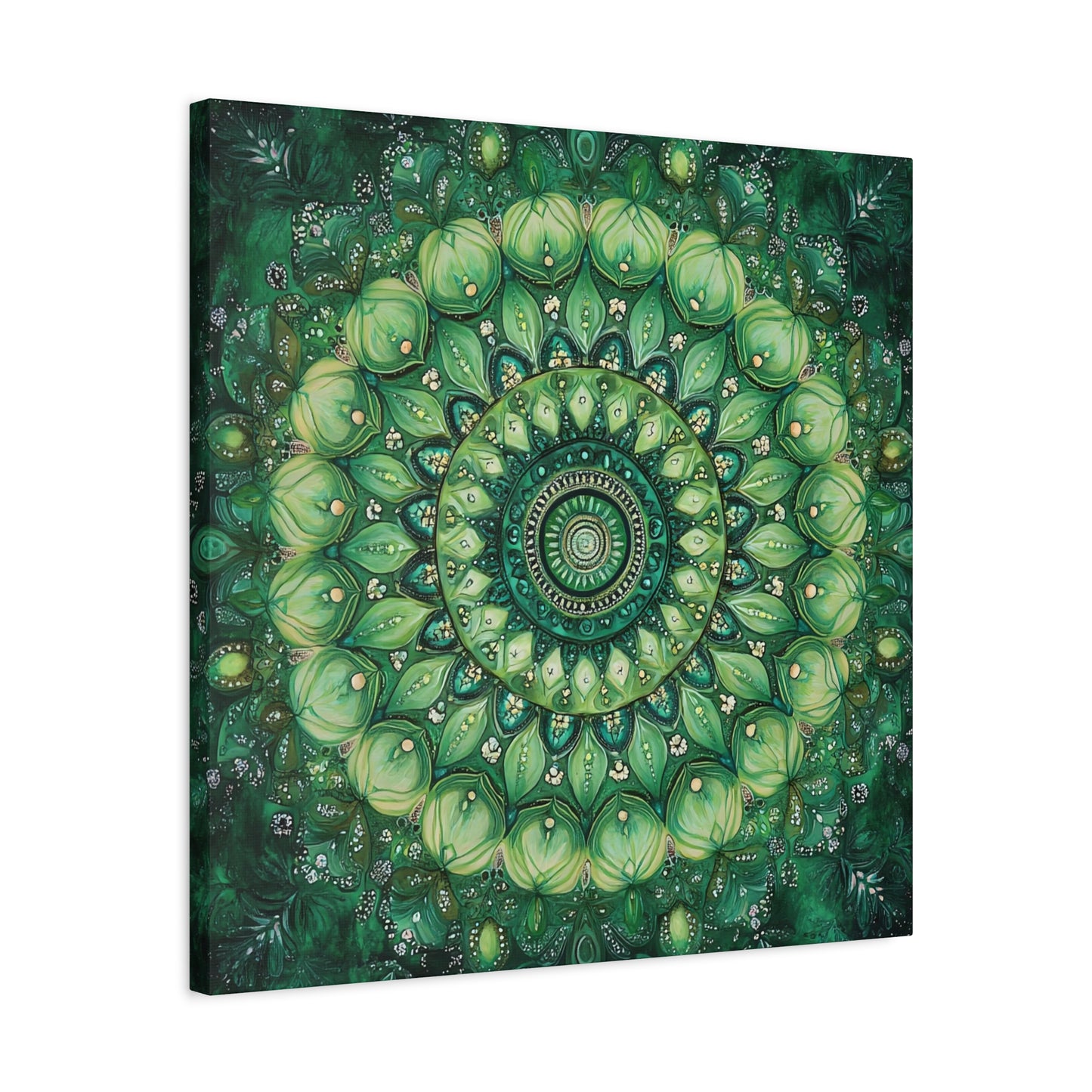 Green Mandala Wall Art - 1.25" Matte Canvas Print for Home Decor
