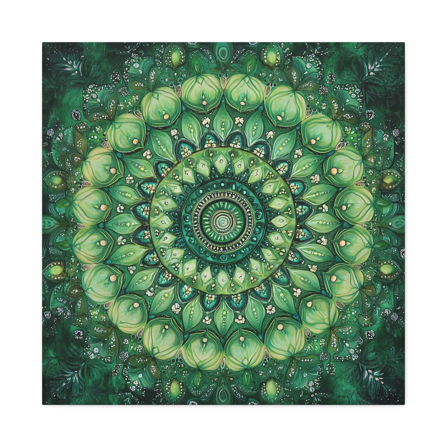 Green Mandala Wall Art - 1.25" Matte Canvas Print for Home Decor