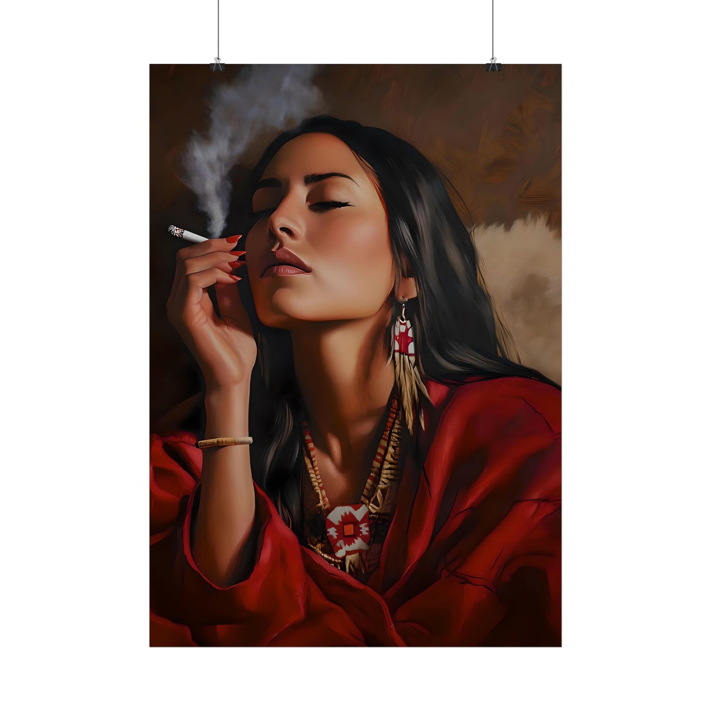 Bohemian Woman Smoking Art Poster - Boho Decor for Free-Spirited Souls