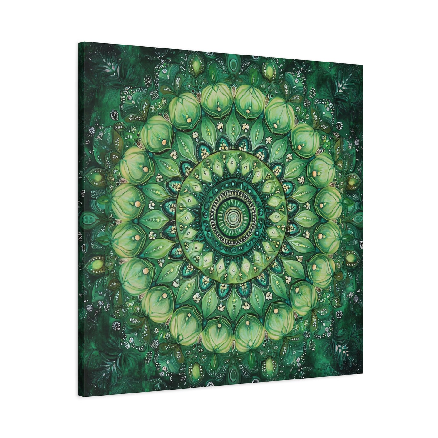 Green Mandala Wall Art - 1.25" Matte Canvas Print for Home Decor