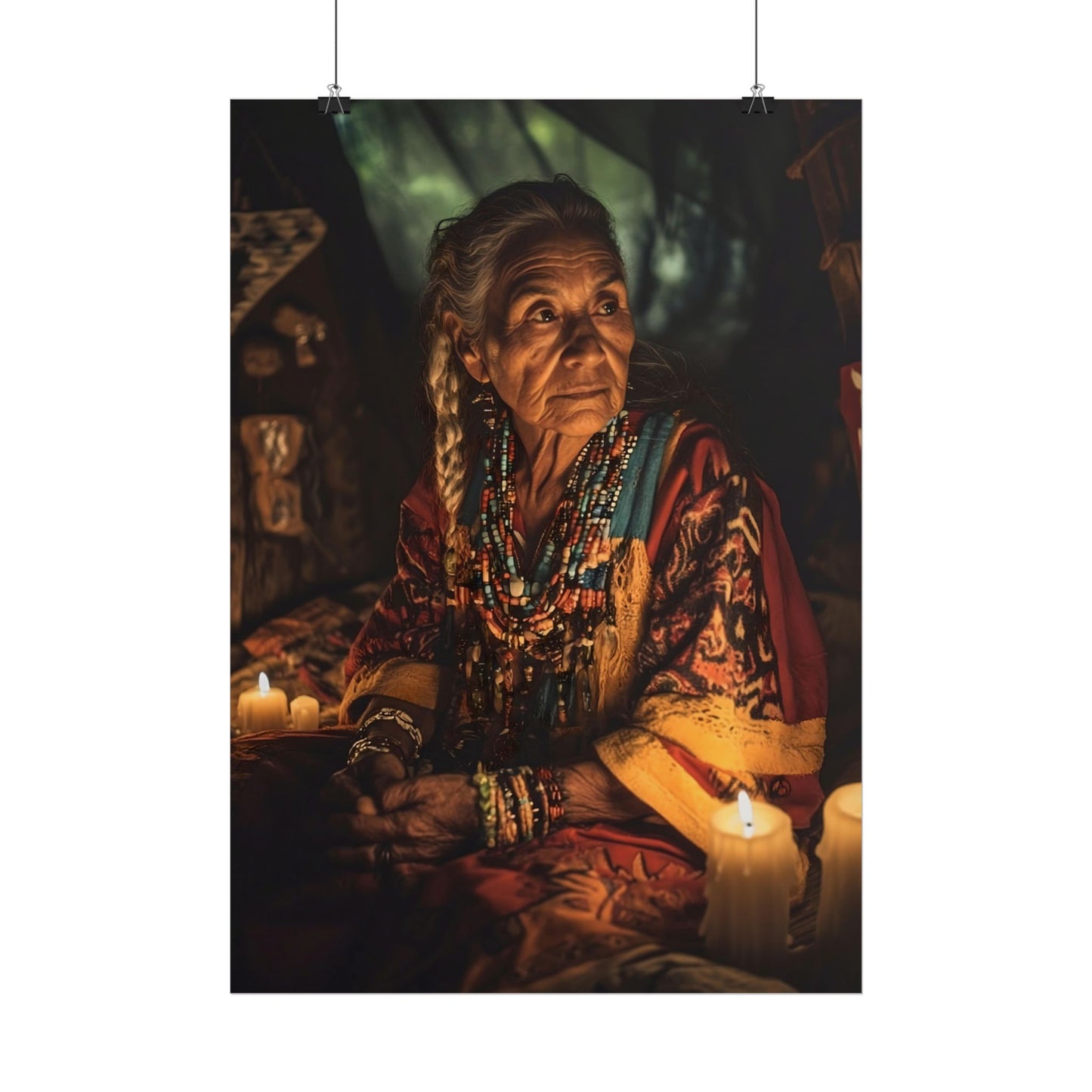 Cultural Wisdom Artisan Poster - Intricate Native American Portrait Art