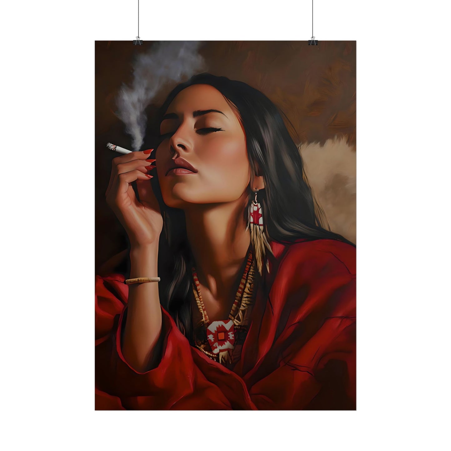 Bohemian Woman Smoking Art Poster - Boho Decor for Free-Spirited Souls