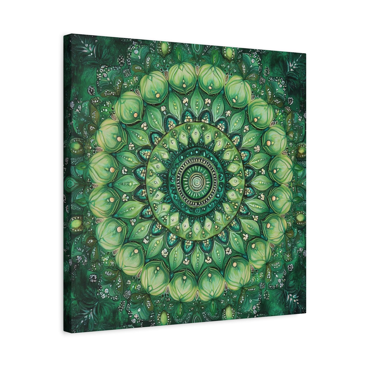 Green Mandala Wall Art - 1.25" Matte Canvas Print for Home Decor