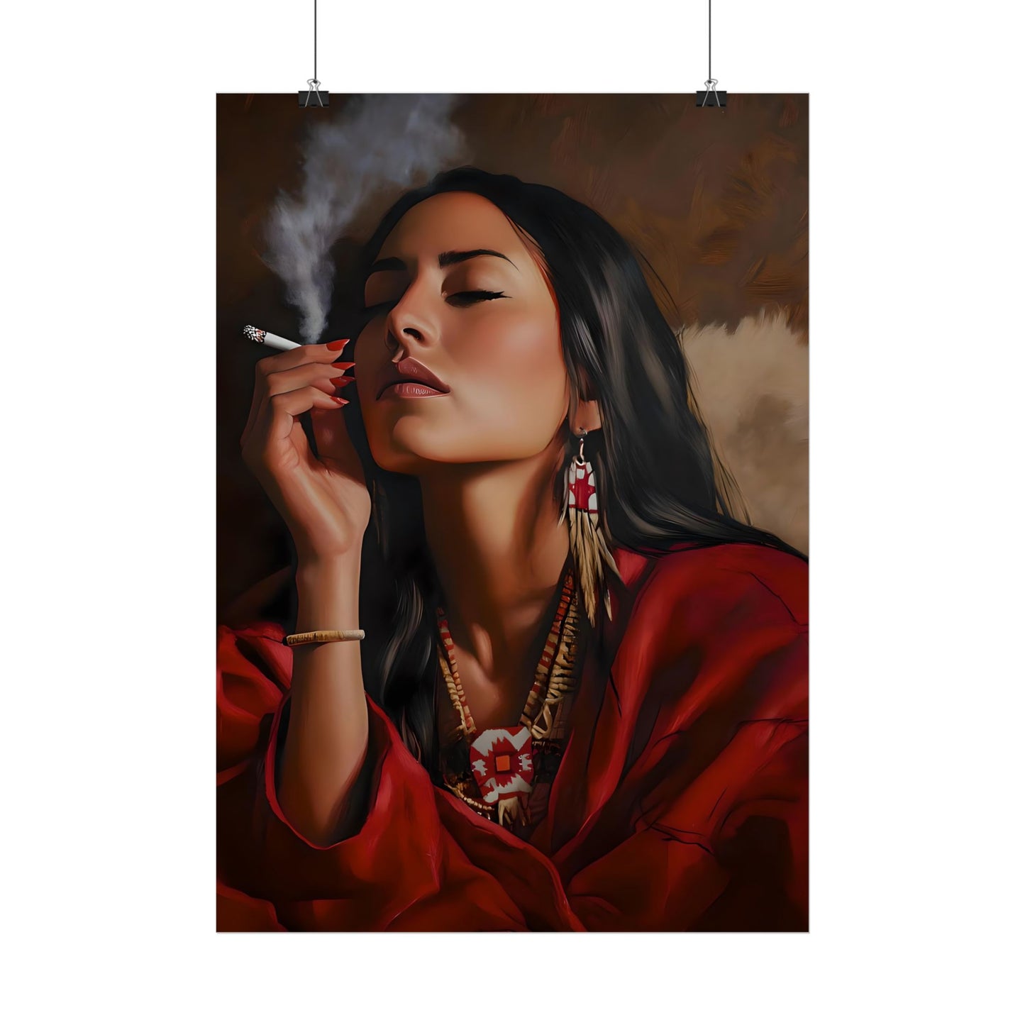 Bohemian Woman Smoking Art Poster - Boho Decor for Free-Spirited Souls