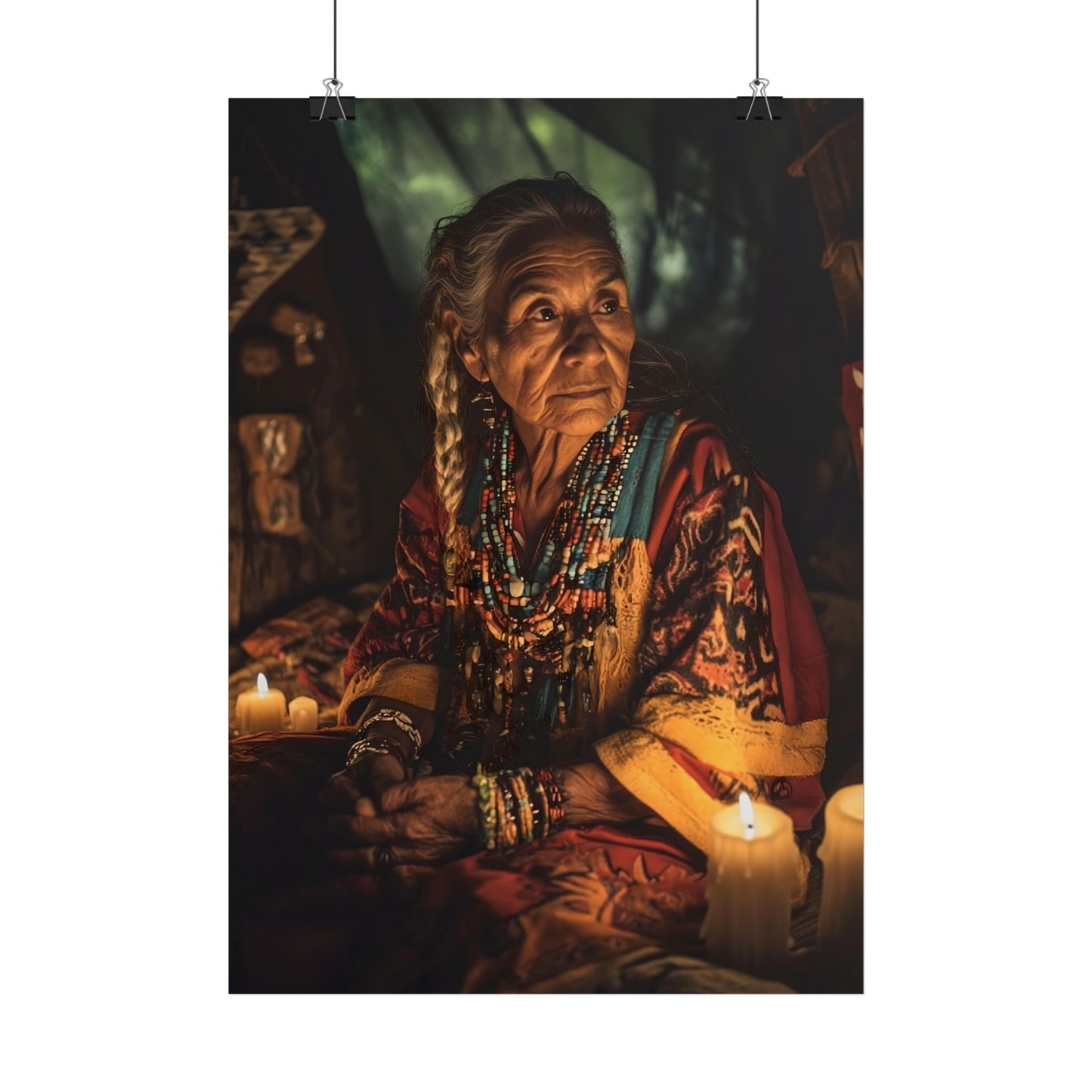 Cultural Wisdom Artisan Poster - Intricate Native American Portrait Art