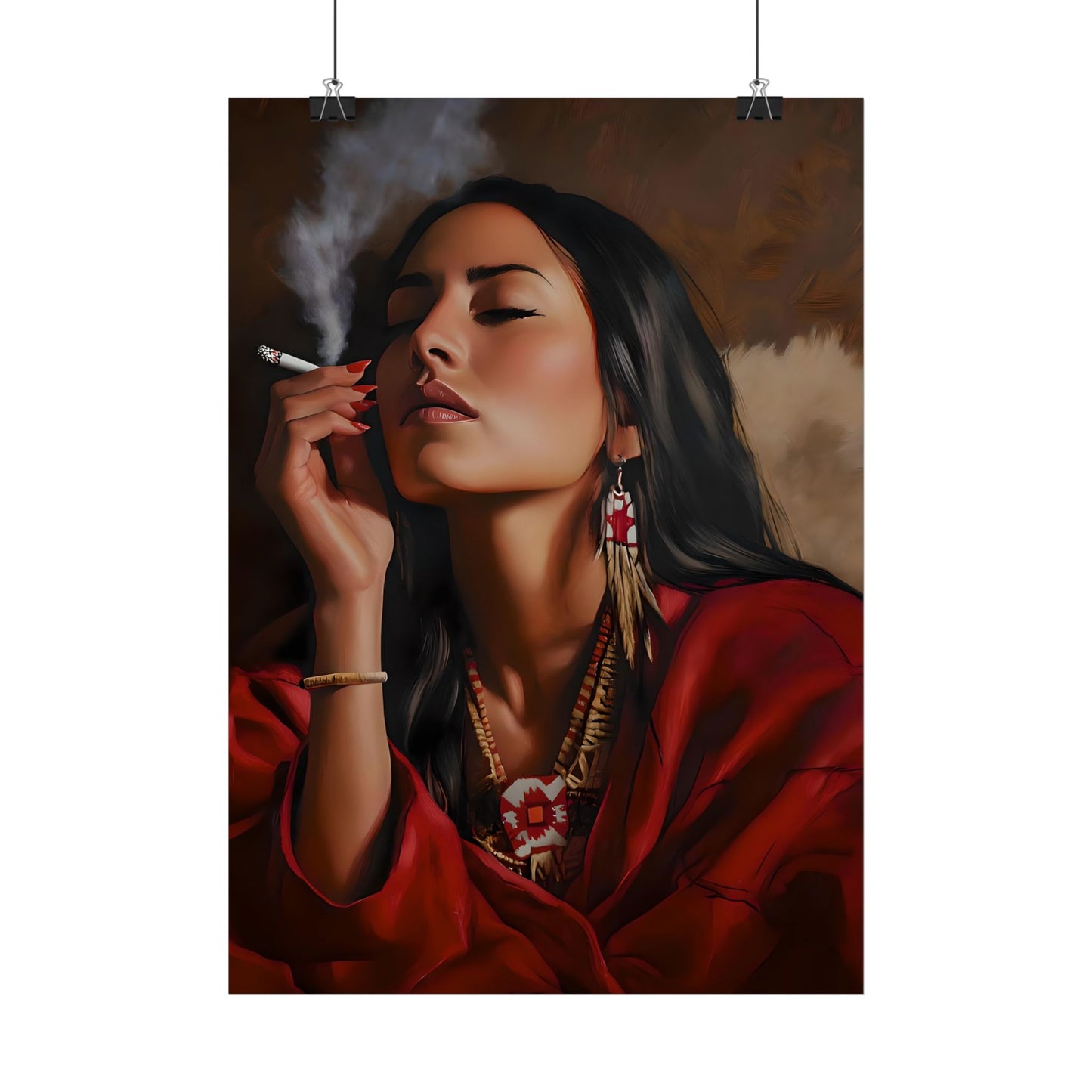 Bohemian Woman Smoking Art Poster - Boho Decor for Free-Spirited Souls
