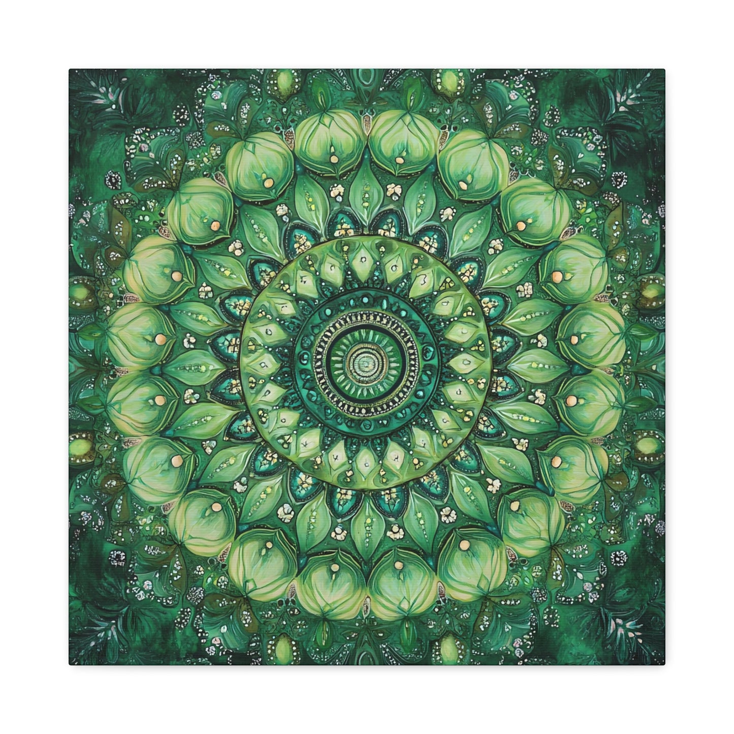 Green Mandala Wall Art - 1.25" Matte Canvas Print for Home Decor
