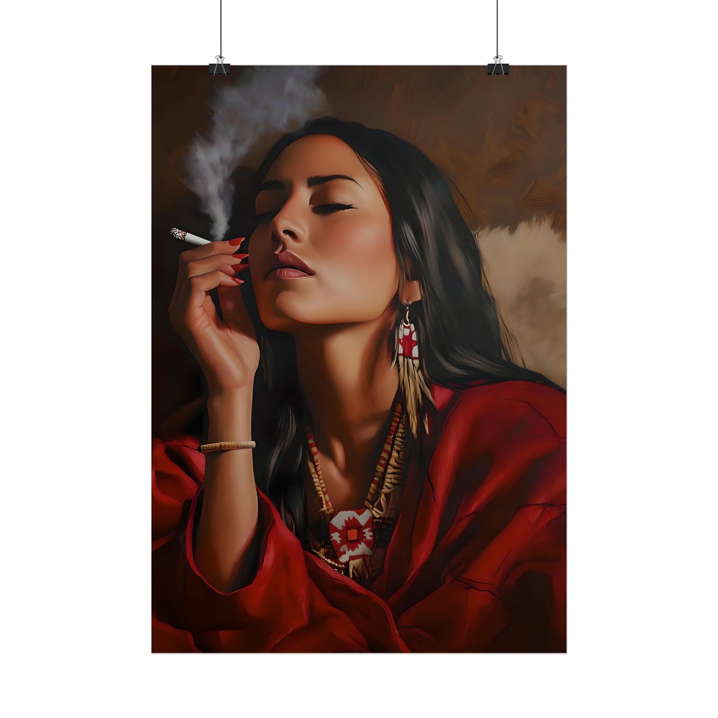 Bohemian Woman Smoking Art Poster - Boho Decor for Free-Spirited Souls