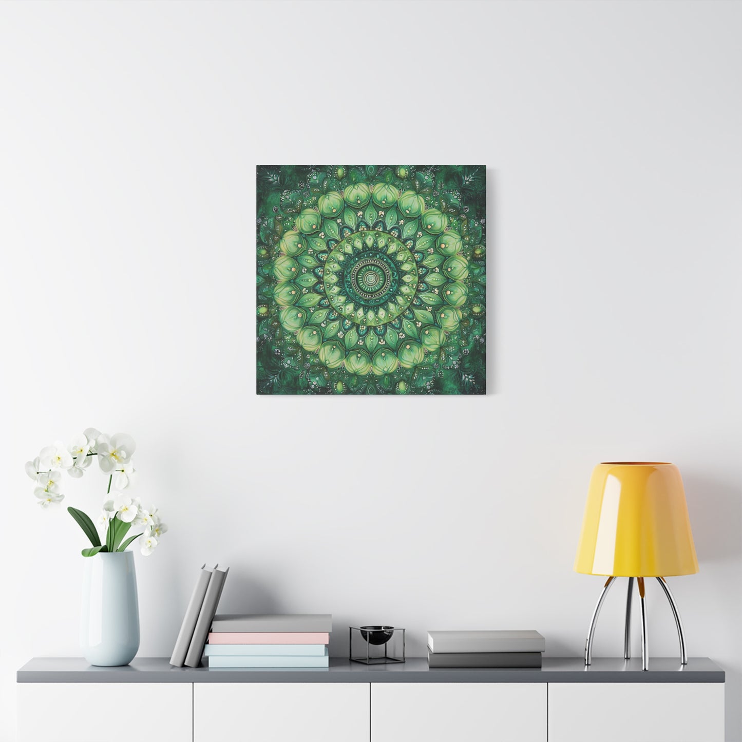 Green Mandala Wall Art - 1.25" Matte Canvas Print for Home Decor