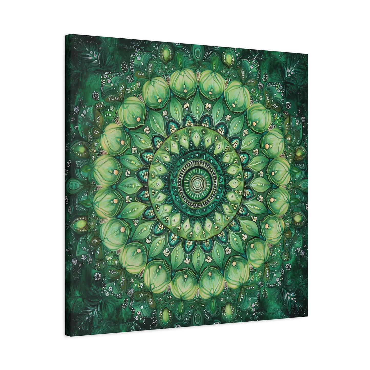 Green Mandala Wall Art - 1.25" Matte Canvas Print for Home Decor