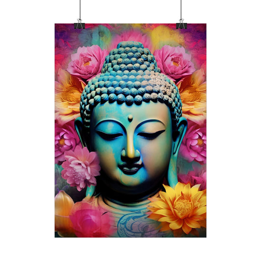 Colorful Buddha Floral Poster | Spiritual Home Decor