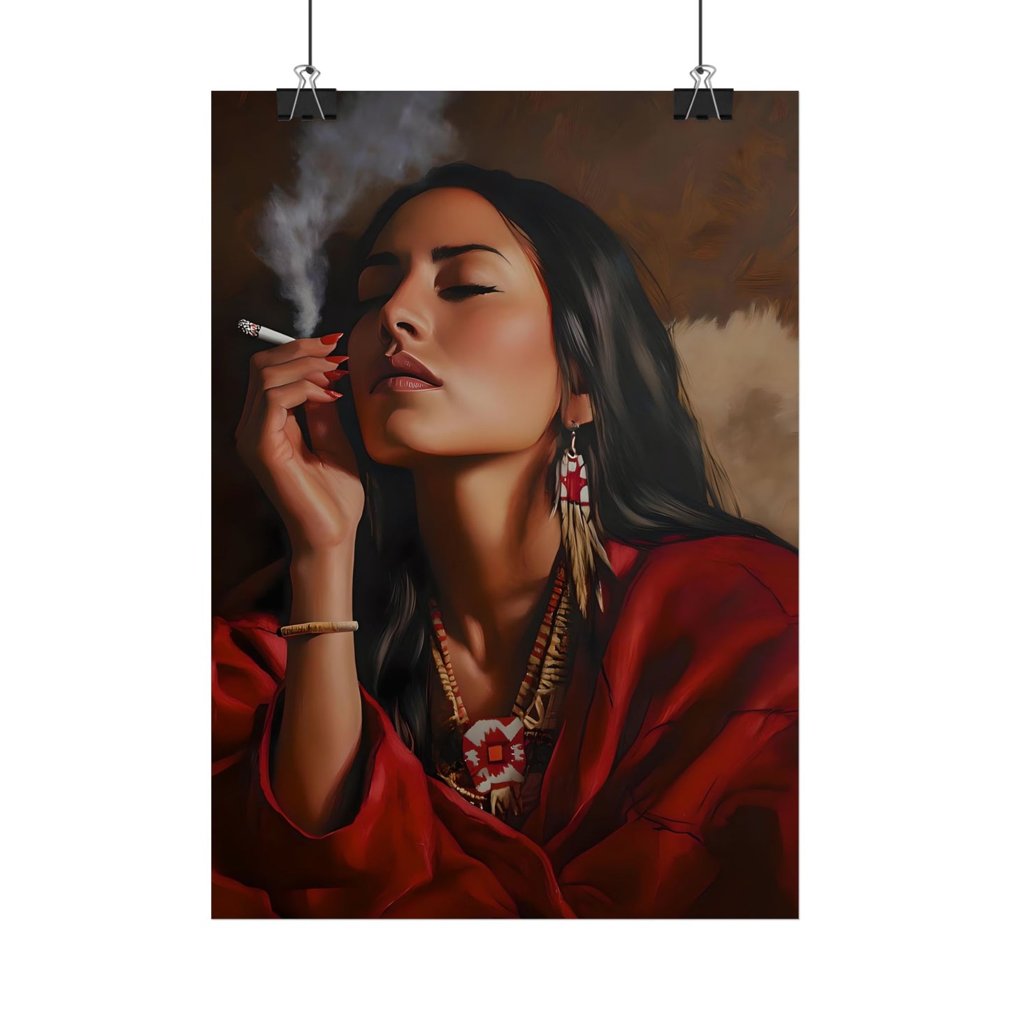 Bohemian Woman Smoking Art Poster - Boho Decor for Free-Spirited Souls