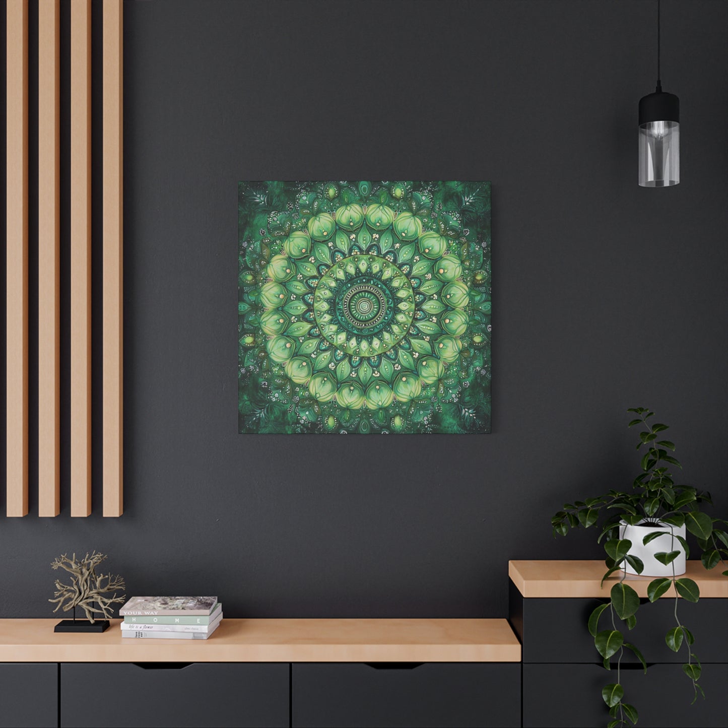 Green Mandala Wall Art - 1.25" Matte Canvas Print for Home Decor