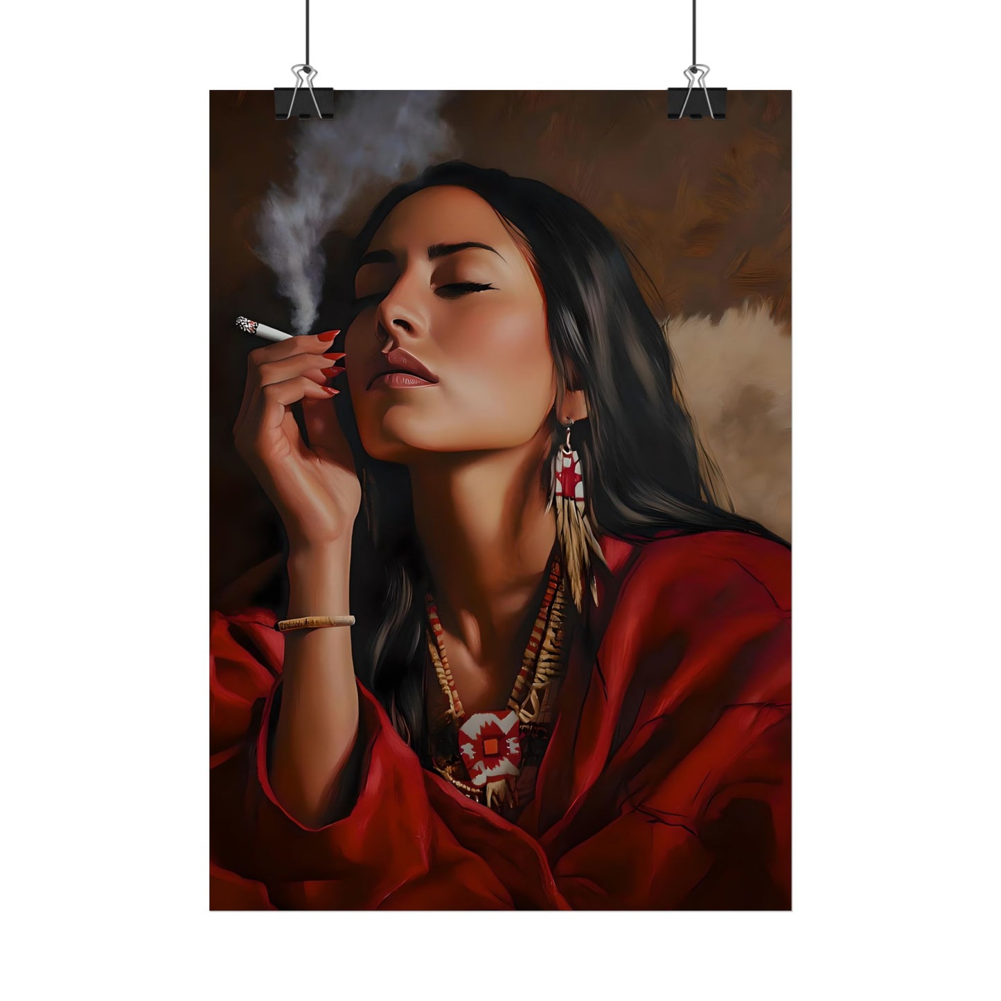 Bohemian Woman Smoking Art Poster - Boho Decor for Free-Spirited Souls