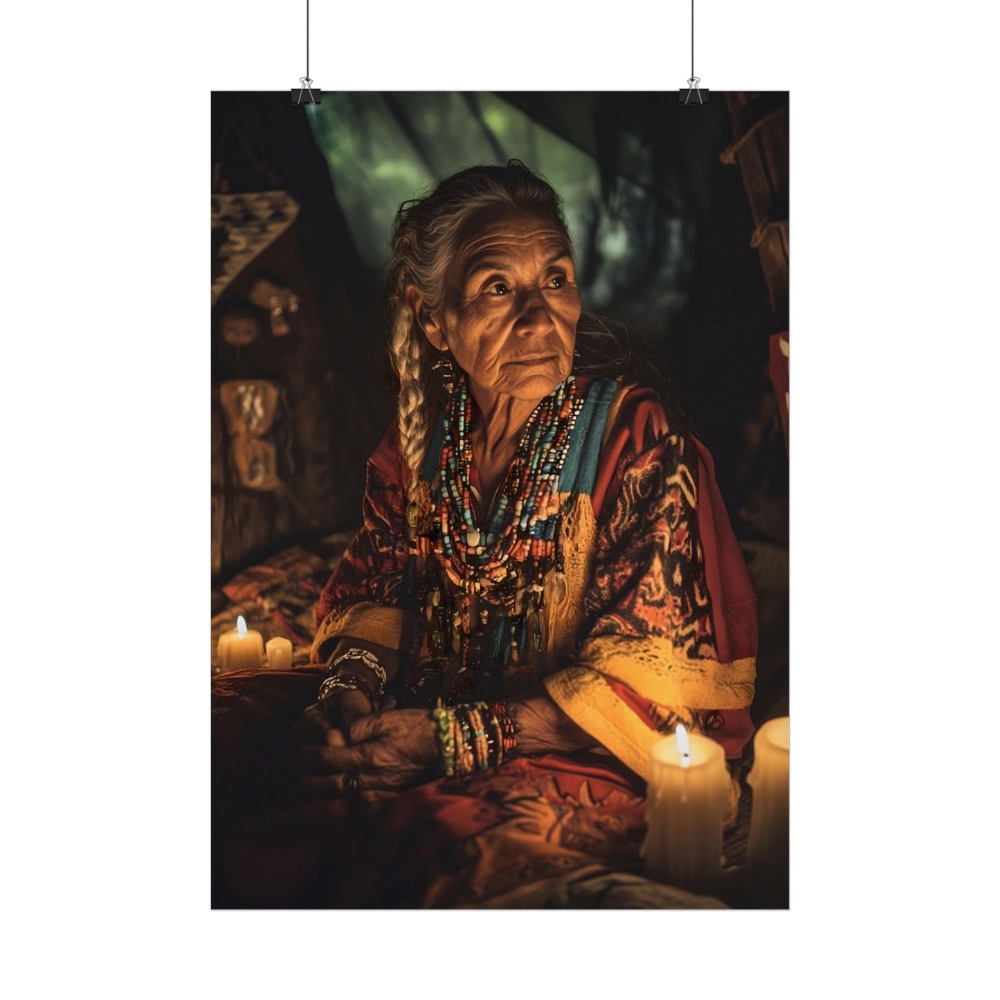 Cultural Wisdom Artisan Poster - Intricate Native American Portrait Art