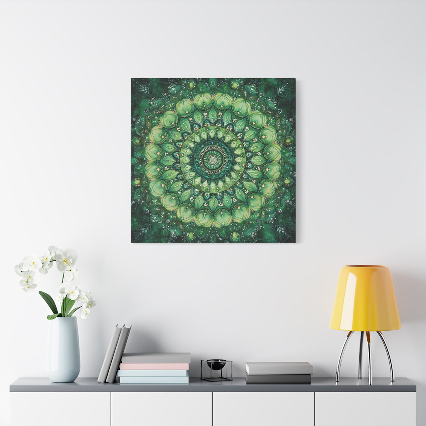 Green Mandala Wall Art - 1.25" Matte Canvas Print for Home Decor